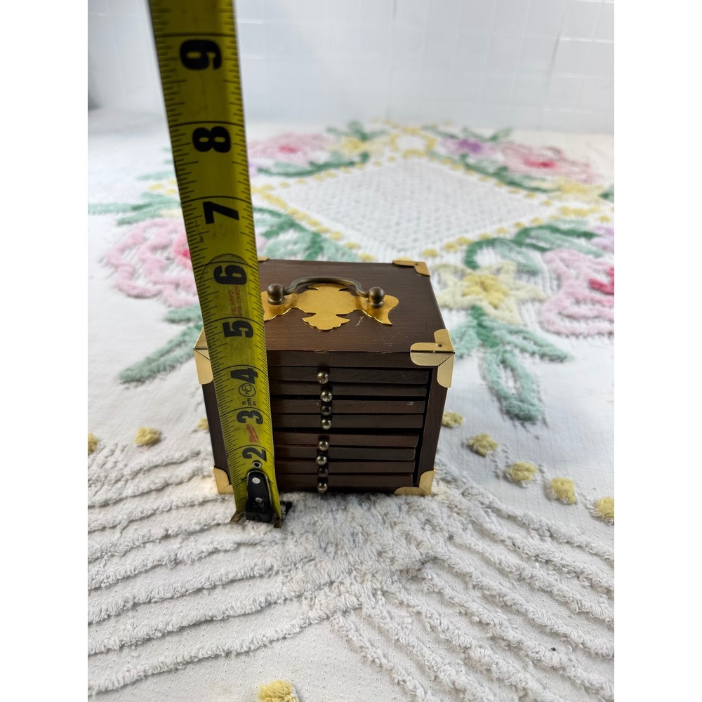 Vintage Gourmet Royale Ltd Wood Coaster Set 6 Piece Brass Trim Storage Box - Picture 8 of 9